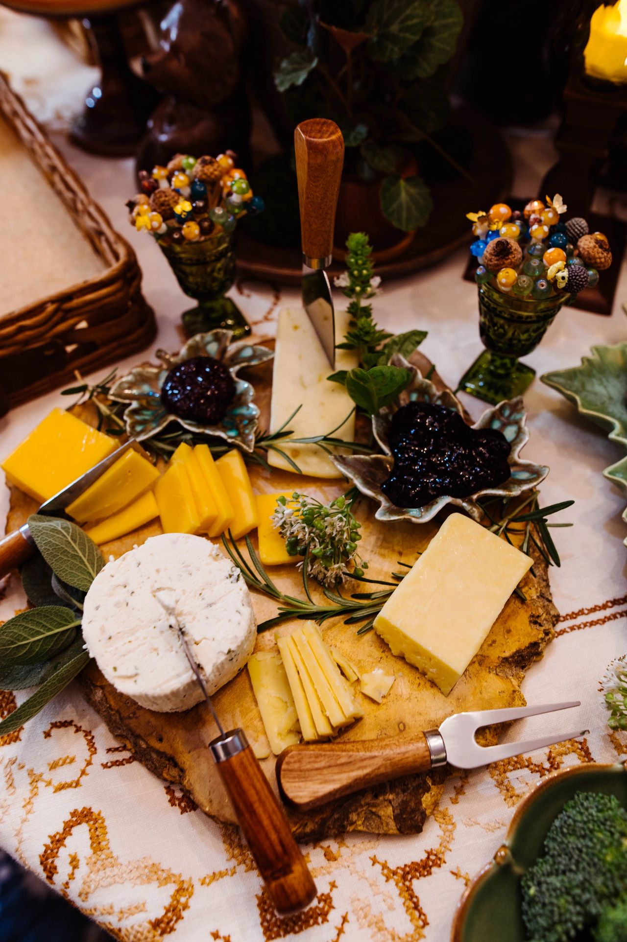Woodland DIY cocktail picks are perfect for this autumn cheese board. Claire Keathley Photography.
