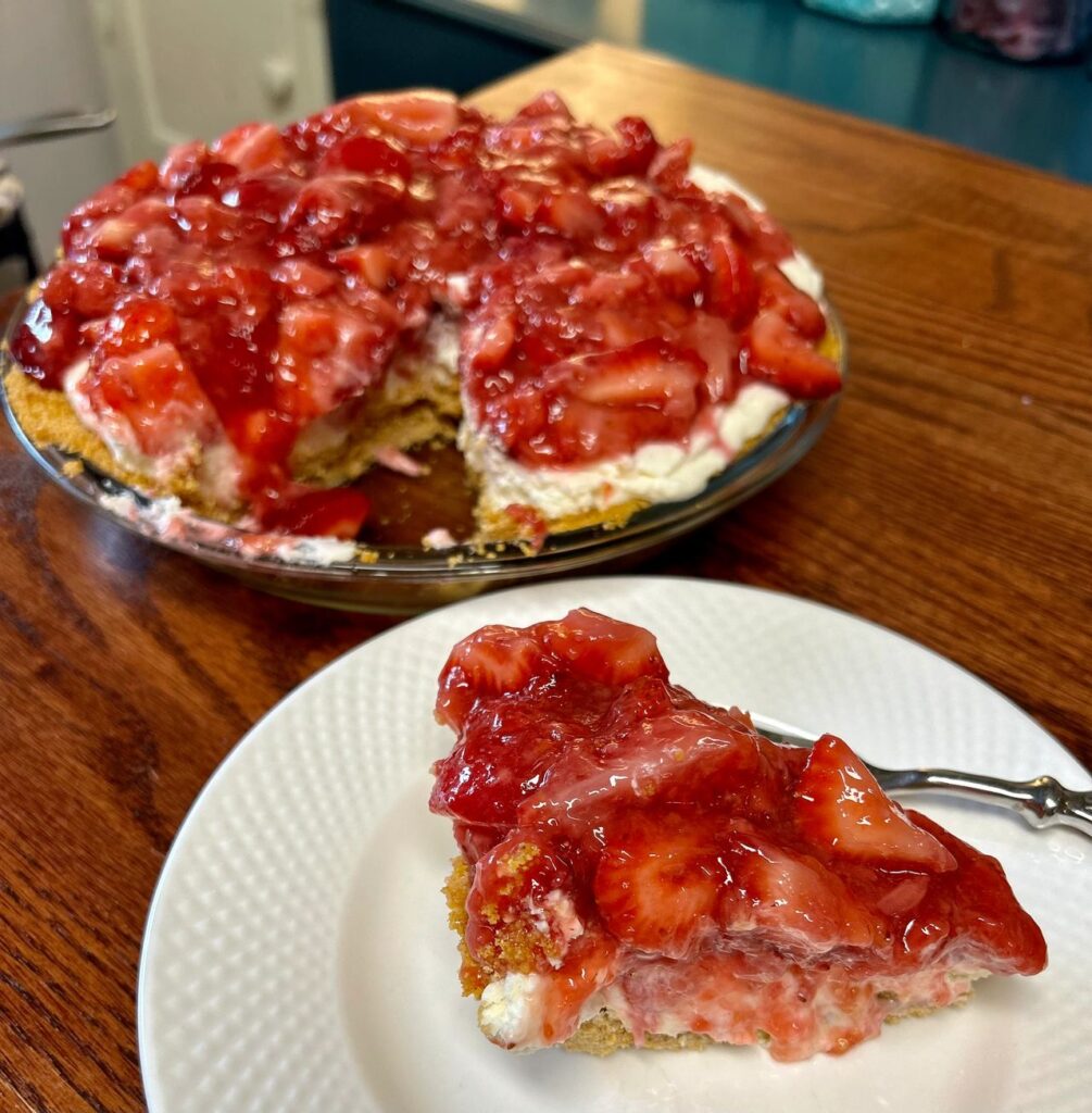 Strawberry icebox pie slice