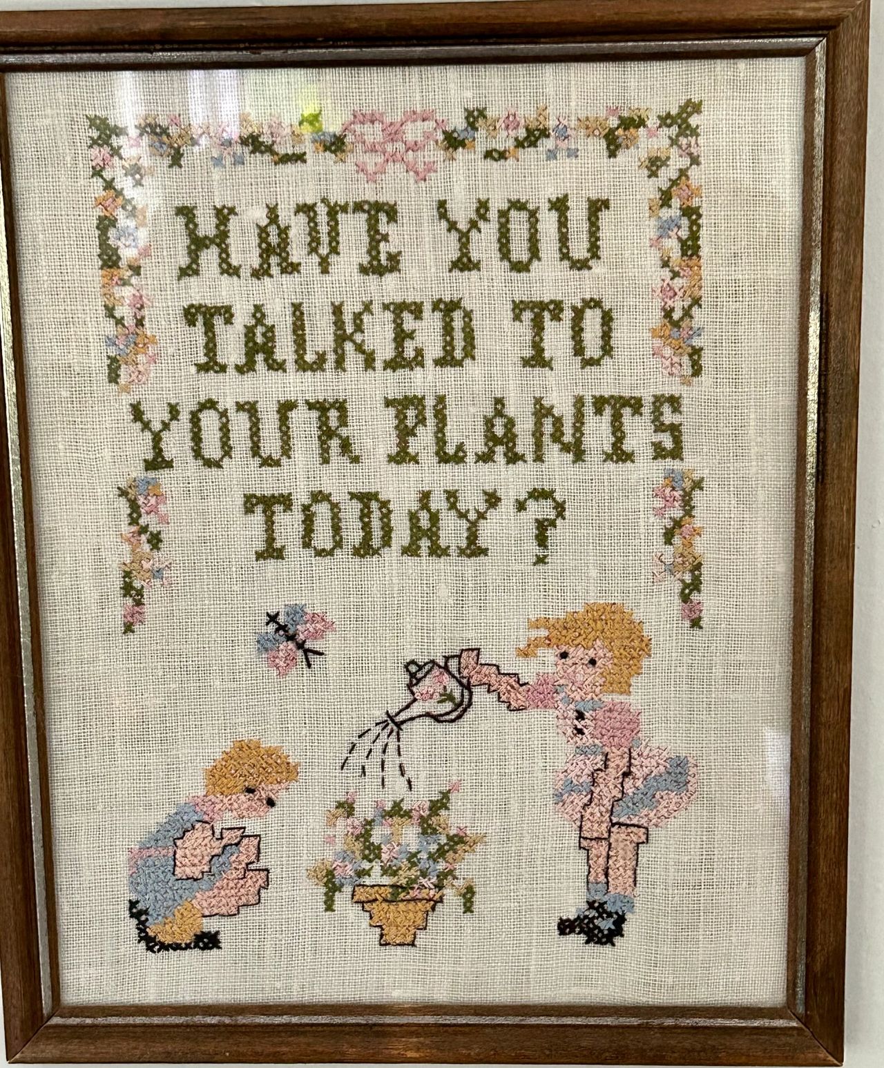 Have you talked to your plants today vintage cross-stitch
