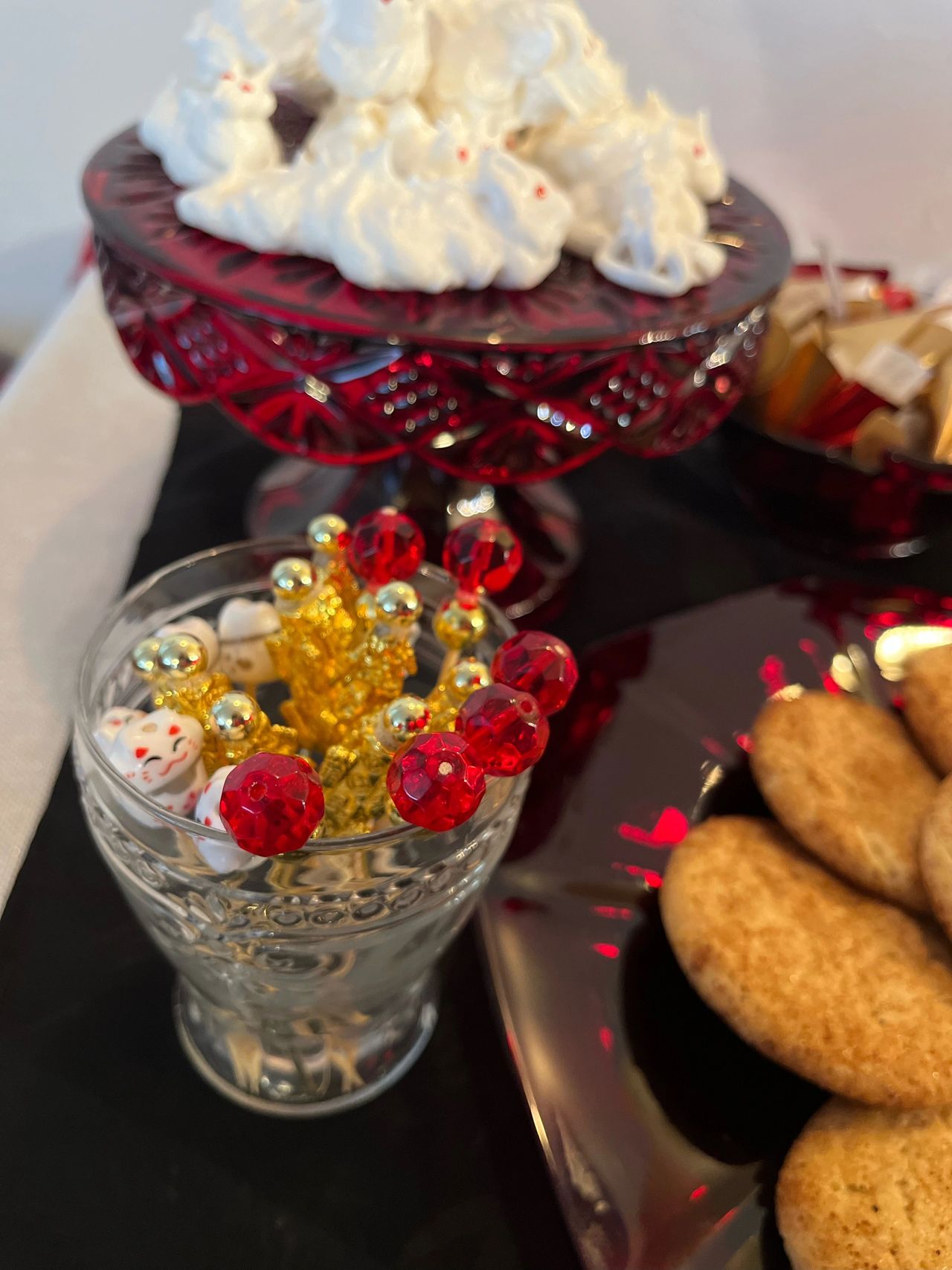 Cookies and cocktail pics in red, gold and white