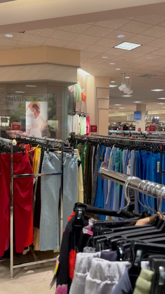 Racks of bargains at an outlet store