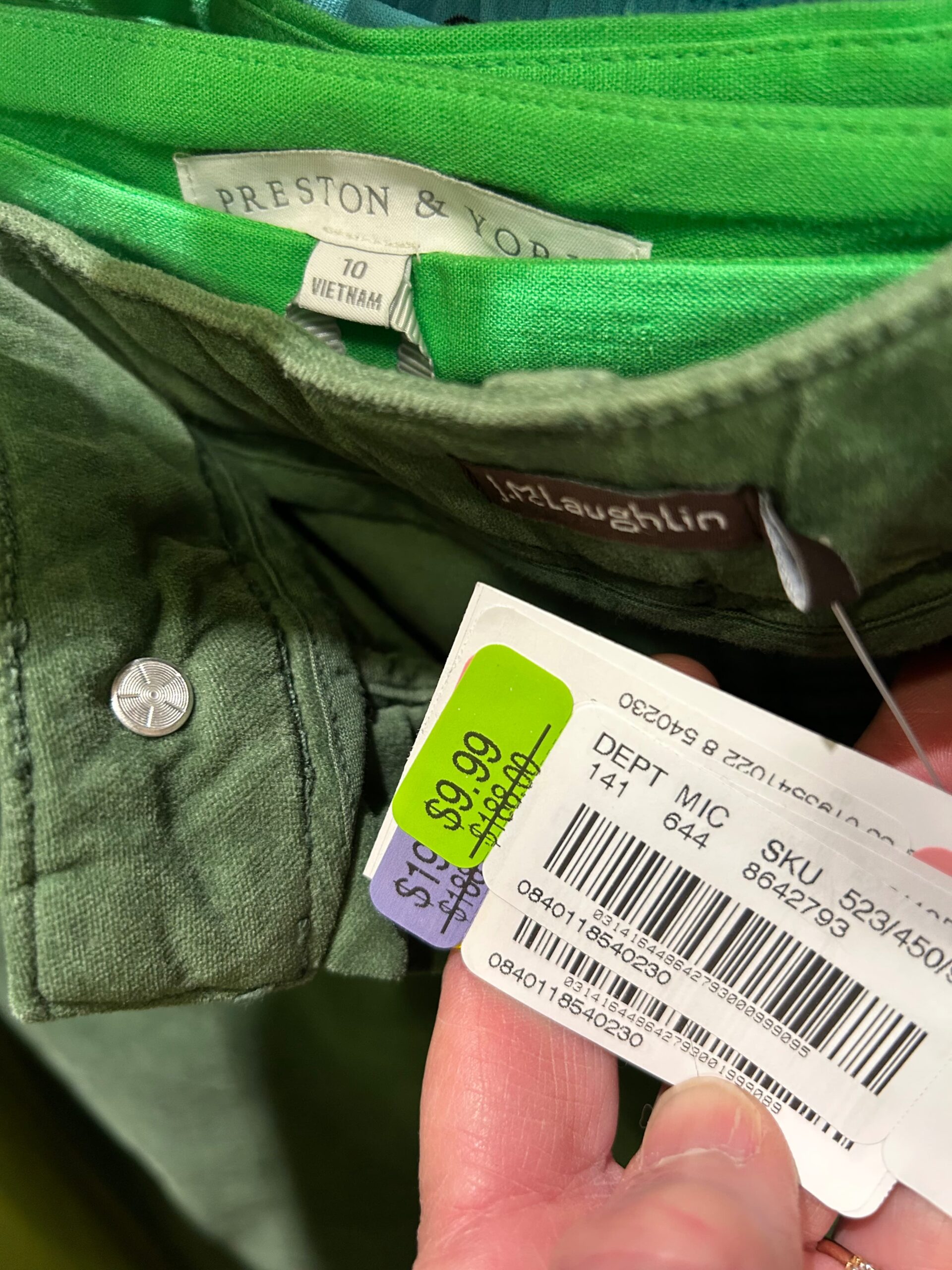 Price tag on marked down clothes